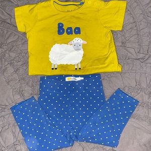 Baby Boden 6-12 month girls sheep & blue polka dot play outfit